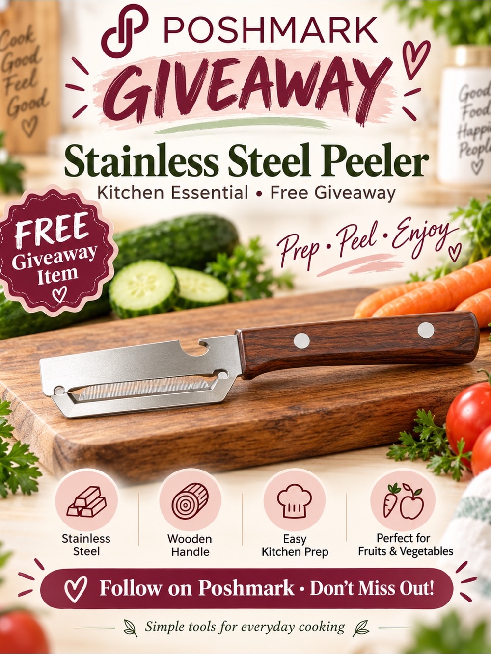 Stainless Steel Peeler with Wooden Handle - Brown